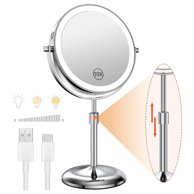 8-Inch LED Makeup Mirror with 10X Magnification