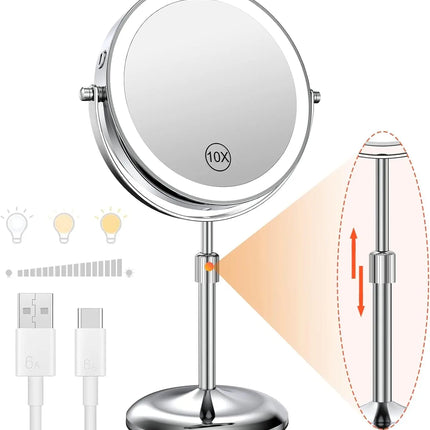 8-Inch LED Makeup Mirror with 10X Magnification