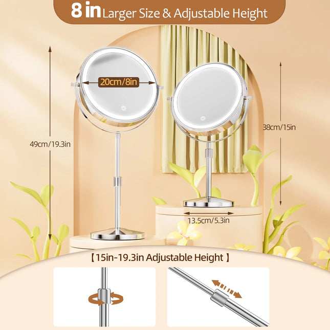 8-Inch LED Makeup Mirror with 10X Magnification