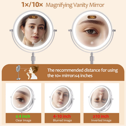 8-Inch LED Makeup Mirror with 10X Magnification