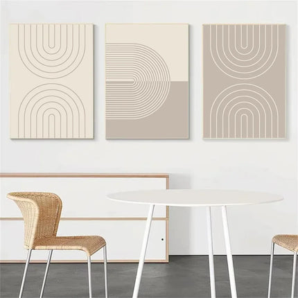 Abstract Beige Lines Canvas Art