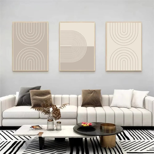 Abstract Beige Lines Canvas Art