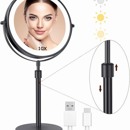 8-Inch LED Makeup Mirror with 10X Magnification
