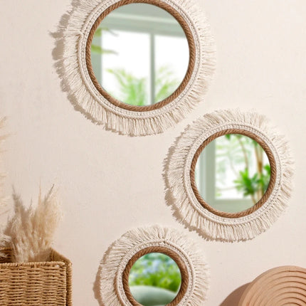 Handmade Boho Woven Wall Mirror