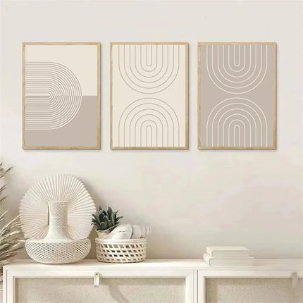 Abstract Beige Lines Canvas Art
